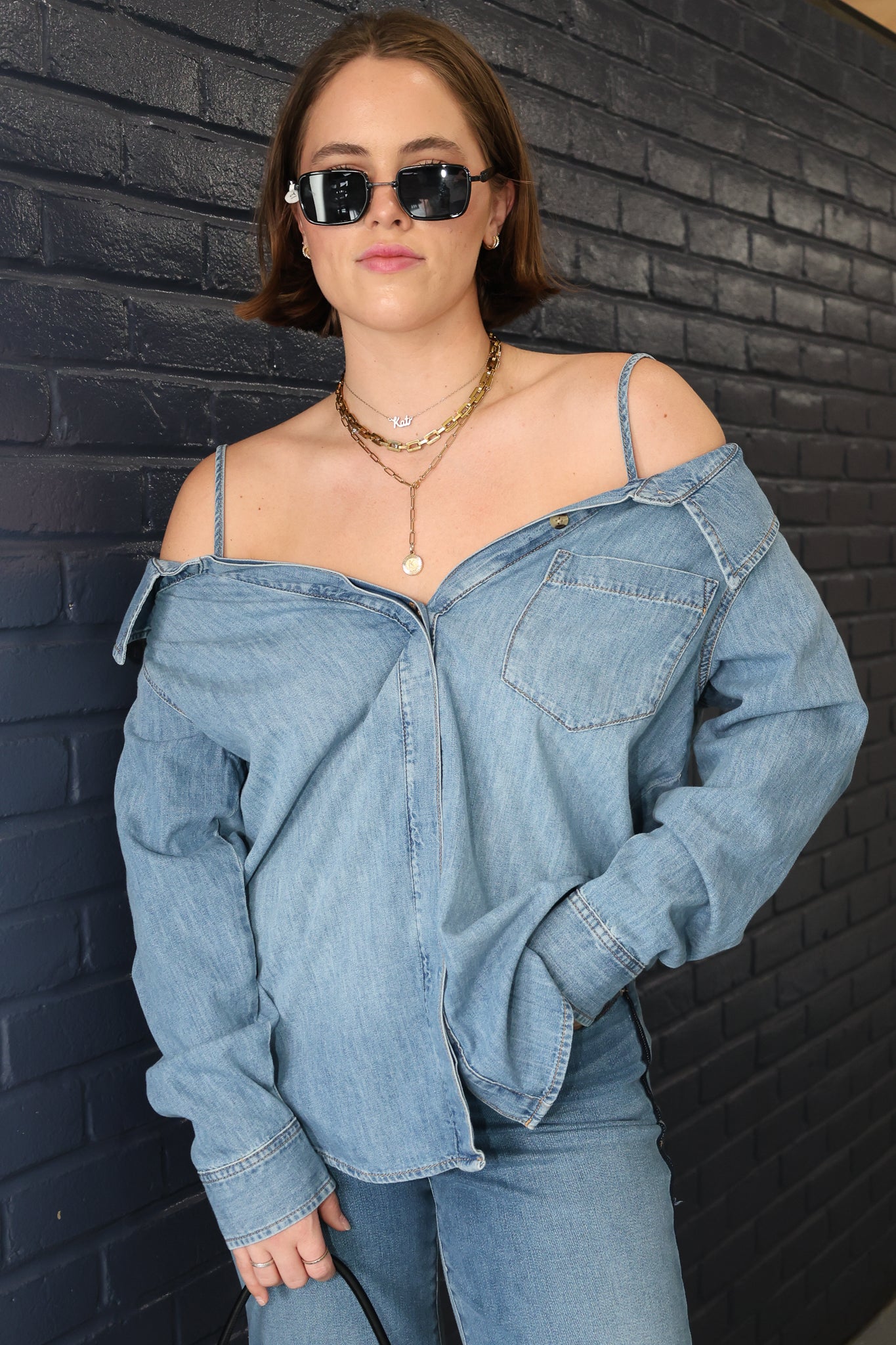 Denim Off Shoulder Top – Rodéo Boutique - Main Image