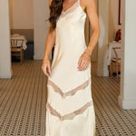 Z Supply: Bruna Lace Inset Midi Dress - cream-colored spaghetti strap midi dress with lace trim details at Rodeo Boutique