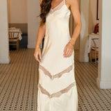 Z Supply: Bruna Lace Inset Midi Dress - cream-colored spaghetti strap midi dress with lace trim details at Rodeo Boutique