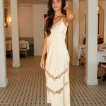Z Supply: Bruna Lace Inset Midi Dress - cream-colored spaghetti strap midi dress with lace trim details at Rodeo Boutique