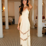 Z Supply: Bruna Lace Inset Midi Dress - cream-colored spaghetti strap midi dress with lace trim details at Rodeo Boutique