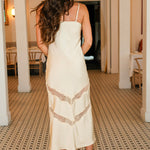 Z Supply: Bruna Lace Inset Midi Dress - cream-colored spaghetti strap midi dress with lace trim details at Rodeo Boutique