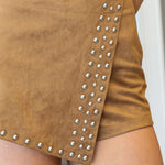 Tan faux suede wrap skort