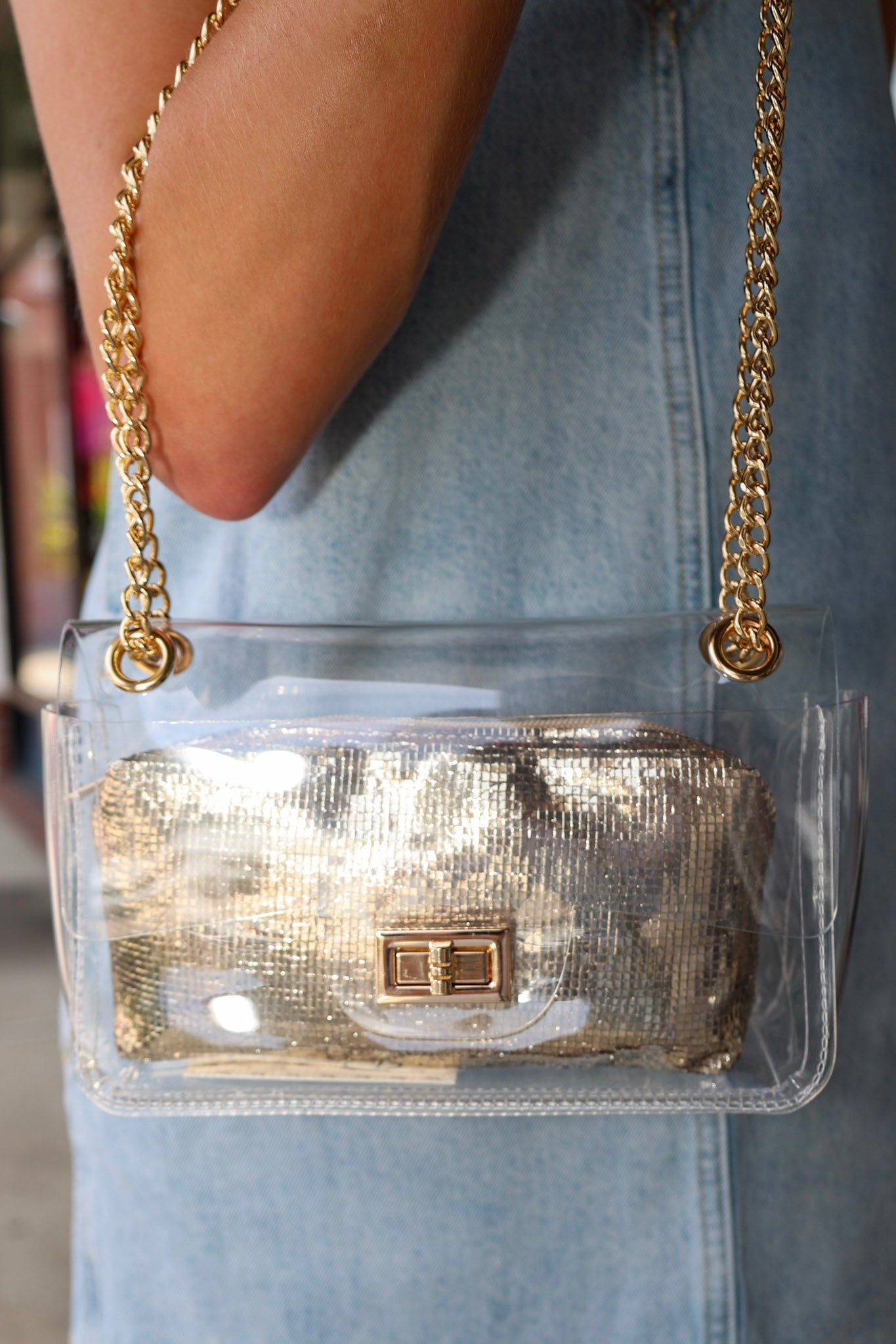 Clear Stadium Bag with gold Chain