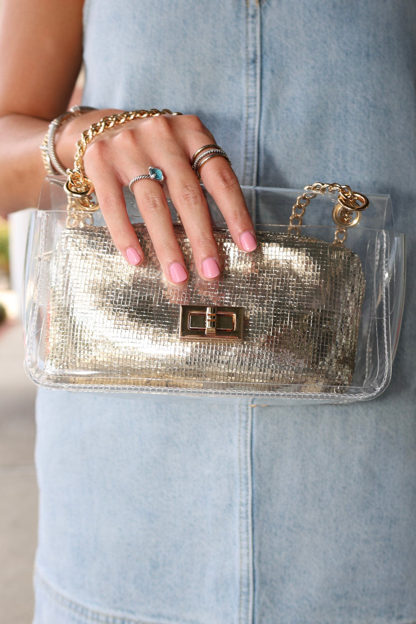 Clear Stadium Bag with gold Chain