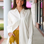 Steve Madden Daisee mustard yellow shorts with lace and white button down