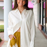 Steve Madden Daisee mustard yellow shorts with lace and white button down