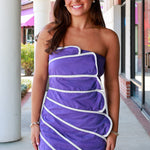 Strapless Mini Dress with Overlapped Scallop Panels - Purple/White