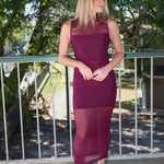 Amanda Uprichard Damira Mesh Sleeveless Midi Dress - Aubergine Purple