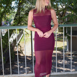 Amanda Uprichard Damira Mesh Sleeveless Midi Dress - Aubergine Purple