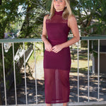 Amanda Uprichard Damira Mesh Sleeveless Midi Dress - Aubergine Purple