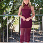 Amanda Uprichard Damira Mesh Sleeveless Midi Dress - Aubergine Purple