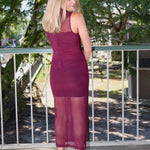 Amanda Uprichard Damira Mesh Sleeveless Midi Dress - Aubergine Purple