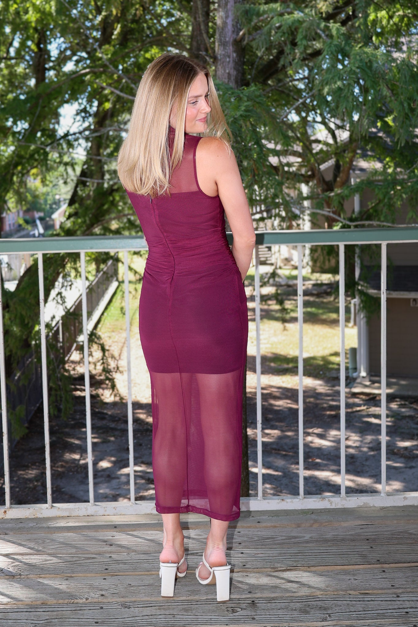 Amanda Uprichard Damira Mesh Sleeveless Midi Dress - Aubergine Purple