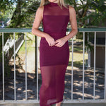 Amanda Uprichard Damira Mesh Sleeveless Midi Dress - Aubergine Purple