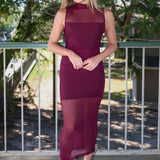 Amanda Uprichard Damira Mesh Sleeveless Midi Dress - Aubergine Purple