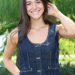 Steve Madden Fontana Sleeveless Vest Scoop Neck Denim Top - Indigo Haze 
