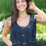 Steve Madden Fontana Sleeveless Vest Scoop Neck Denim Top - Indigo Haze 