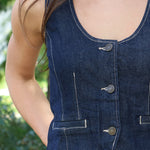 Steve Madden Fontana Sleeveless Vest Scoop Neck Denim Top - Indigo Haze 