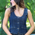 Steve Madden Fontana Sleeveless Vest Scoop Neck Denim Top - Indigo Haze 