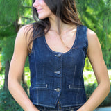 Steve Madden Fontana Sleeveless Vest Scoop Neck Denim Top - Indigo Haze 