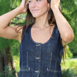Steve Madden Fontana Sleeveless Vest Scoop Neck Denim Top - Indigo Haze 