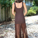 Back view: Brown Drop Waist Midi Mixed Media Dress - ASTR Glena | Rodéo Boutique