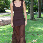 Brown Drop Waist Sleeveless  Midi Mixed Media Dress - ASTR Glena | Rodéo Boutique