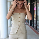 Micro Shorts, NIA tailored mid rise and Matching Grainge top