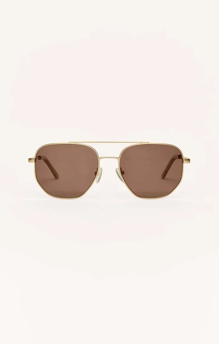 Z Supply Highway Sunglasses - Satin Gold - Brown