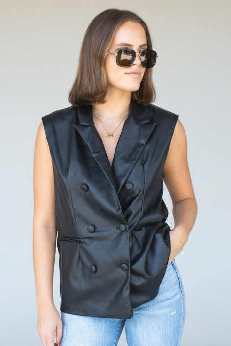 Sleeveless Leather Blazer