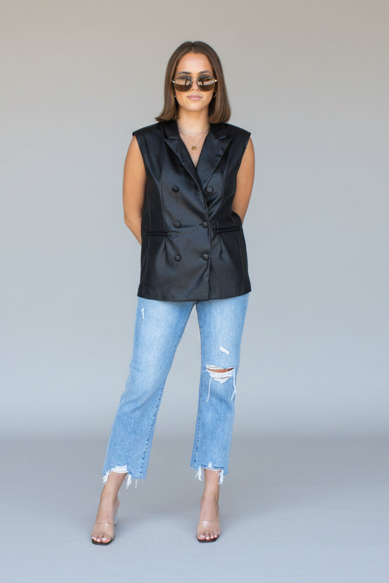 Leather Blazer Vest - Black