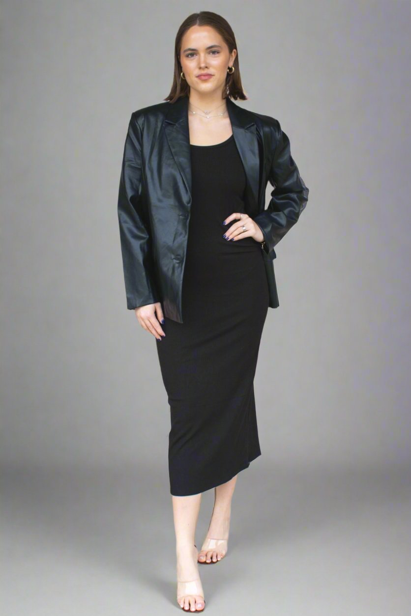 Faux Leather Black Blazer