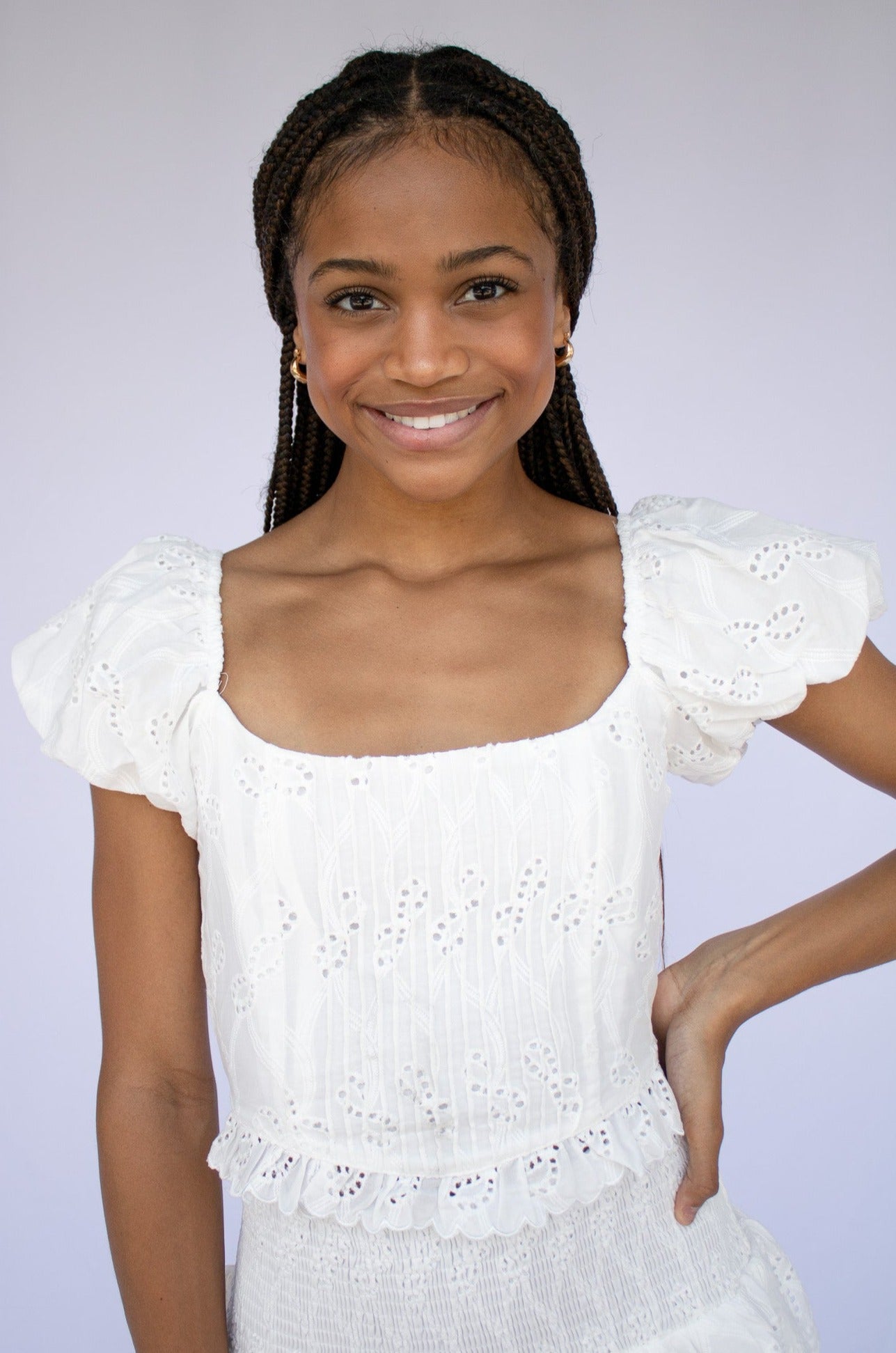 White eyelet top