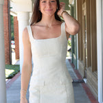 Isabella Dress, Amanda Uprichard a ivory jacquard floral pattern