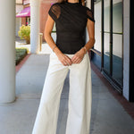 Kerry Mesh Top by Steve Madden short-sleeve top with sheer mesh shoulder panels at Rodeo Boutique.