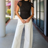 Kerry Mesh Top by Steve Madden short-sleeve top with sheer mesh shoulder panels at Rodeo Boutique.