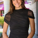 Kerry Mesh Top by Steve Madden short-sleeve top with sheer mesh shoulder panels at Rodeo Boutique.