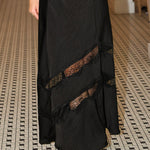 Z Supply Kori Satin Lace Trim Cami and Midi Skirt. black satin slip set with lace trim.