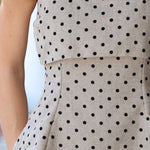 Polka Dot Fit and Flare Top with Layered Bust Panel - Tan/Black with Leather mini Skirt