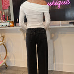 Steve Madden Ryder Knit Off the Shoulder Long Sleeve Top - Cream and Walnut Brown