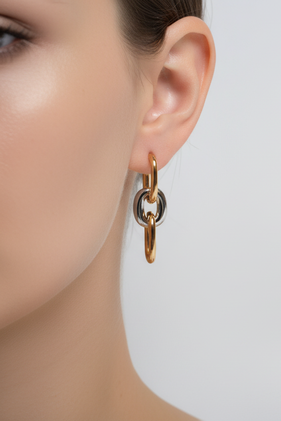 Two-Tone Chain Link Huggies