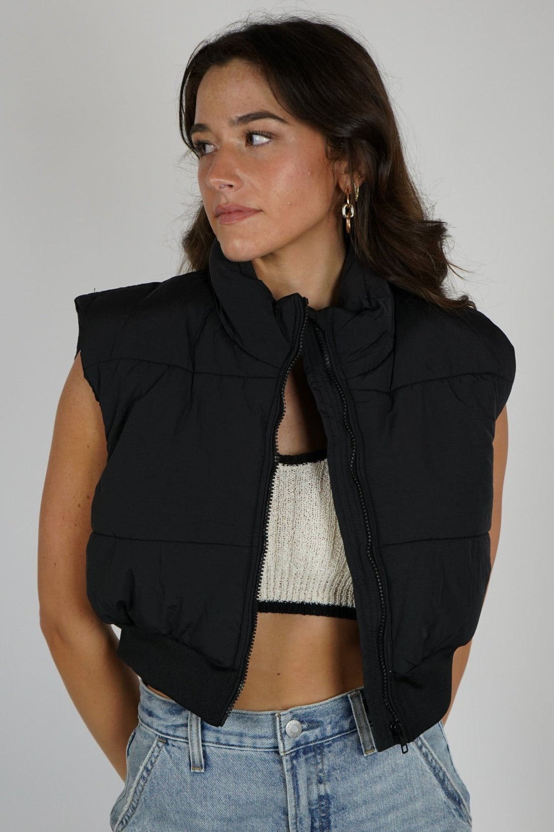 Black Puffer Vest Cropped