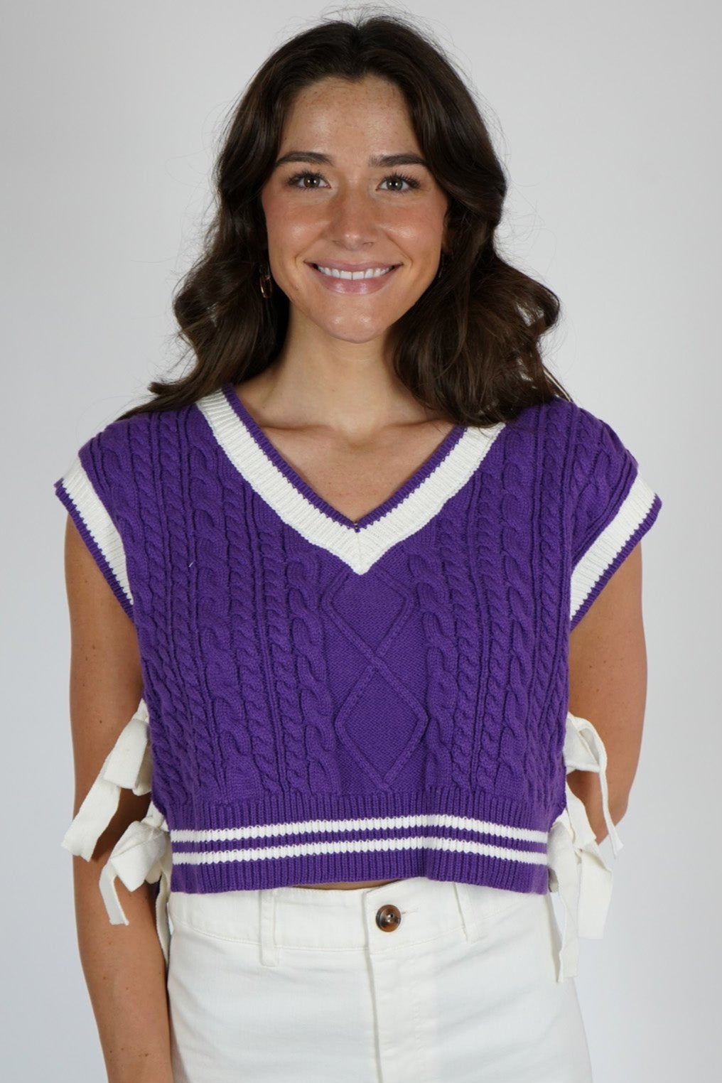 Purple V-Neck Sleeveless Sweater