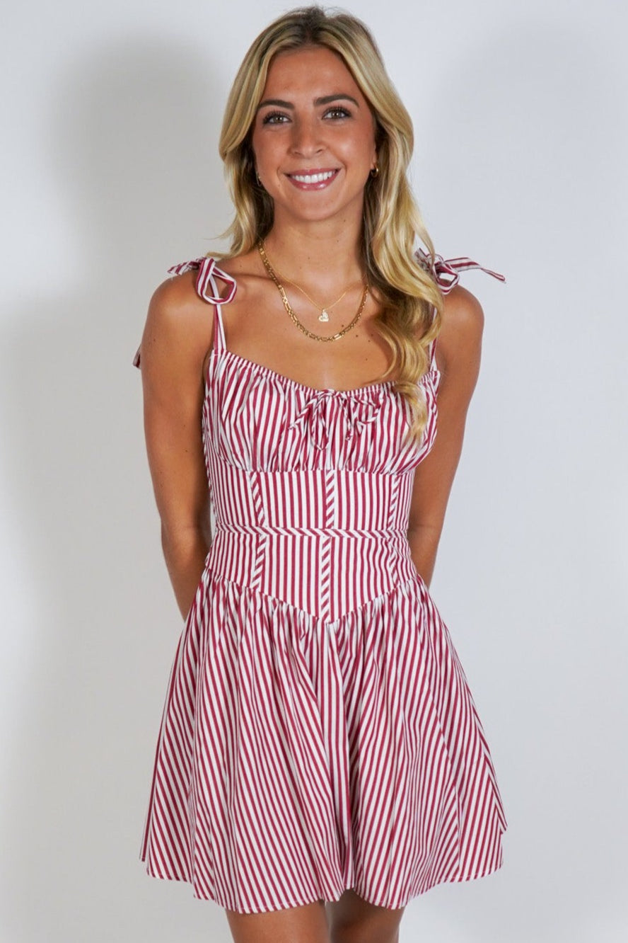 Red and White Stripe Mini Dress
