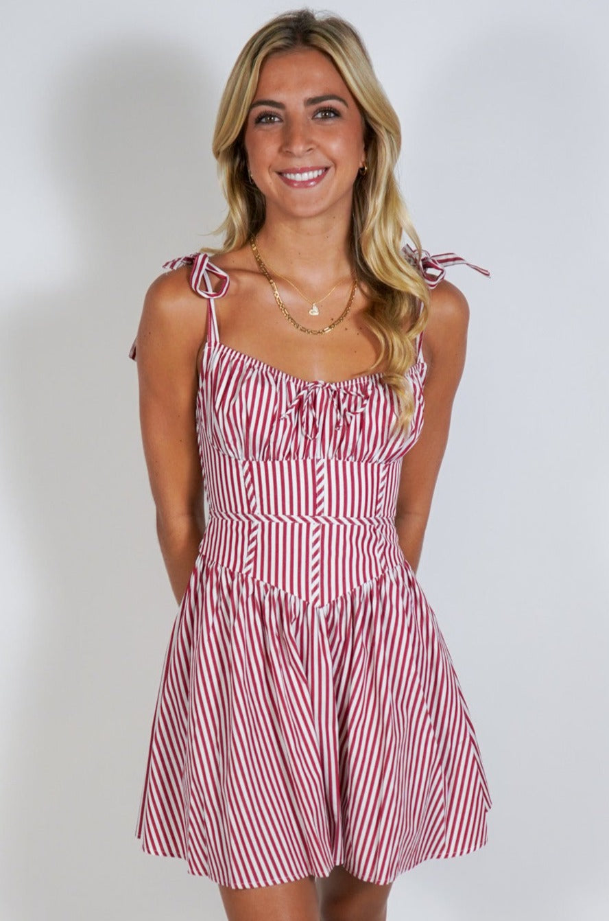 Red and White Stripe Mini Dress