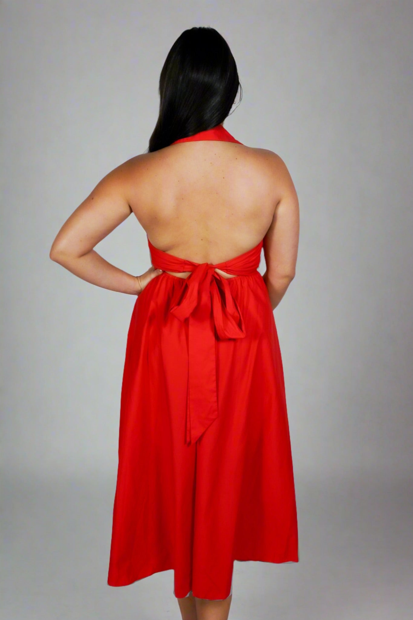 Back of Red Midi Dress