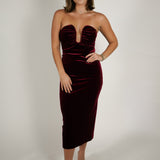 Velvet Midi Dress Burgandy