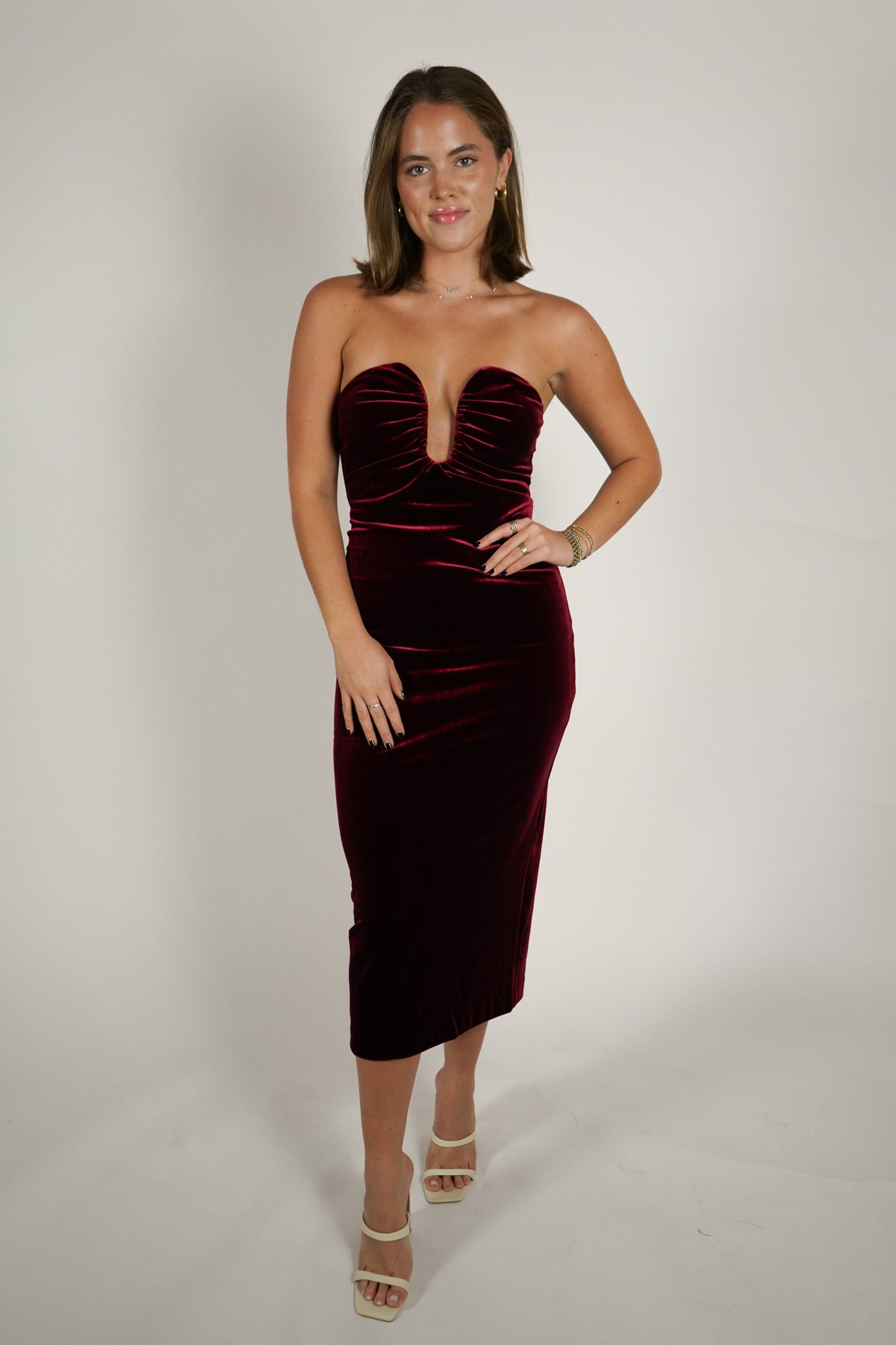 Velvet Midi Dress Burgandy