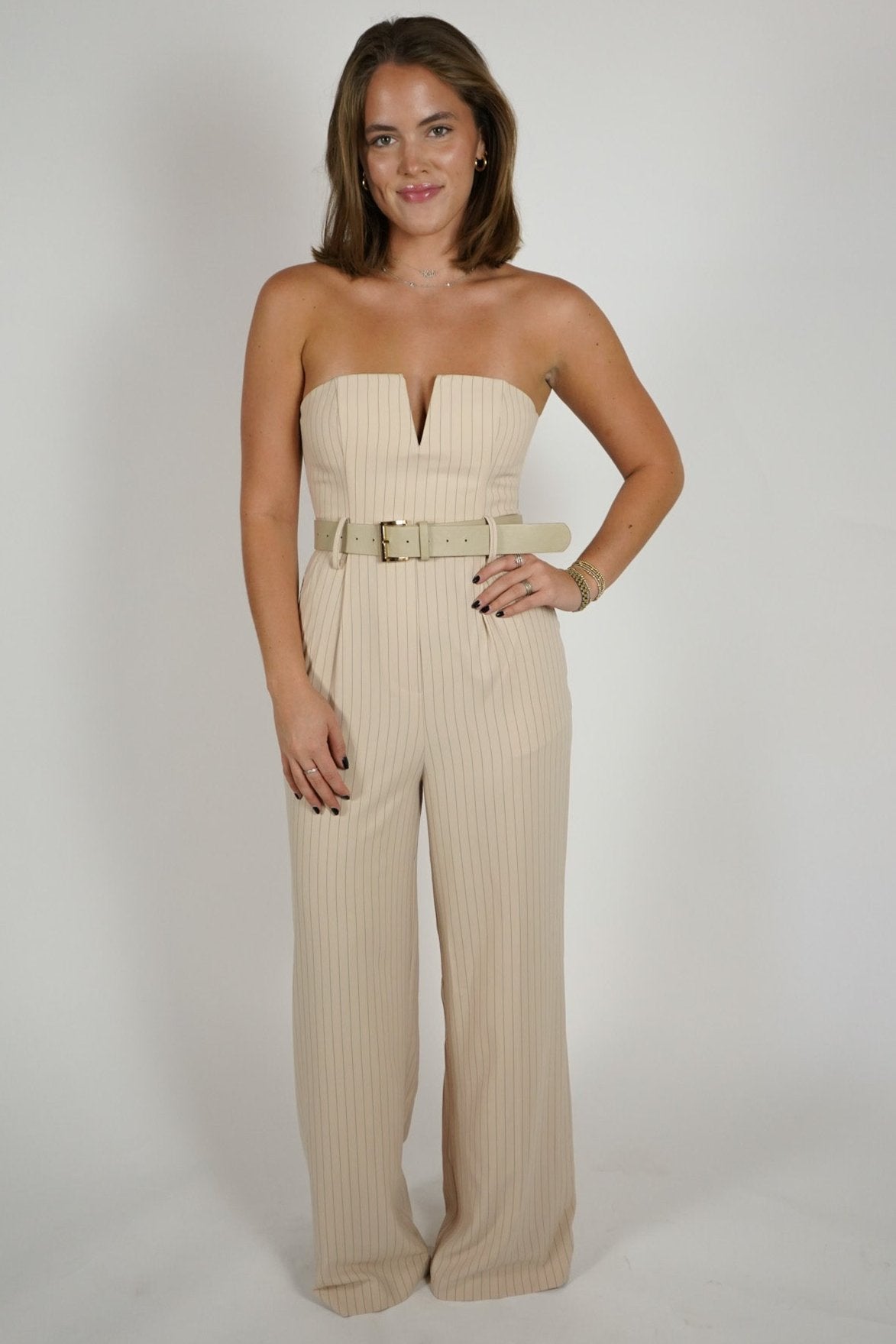 Pin Stripe Strapless Jumpsuit